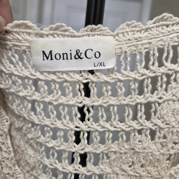 Moni & Co Boho Cotton Blend Midi Dress Crochet Knit Tassel Pink Cream Festival - Picture 2 of 6